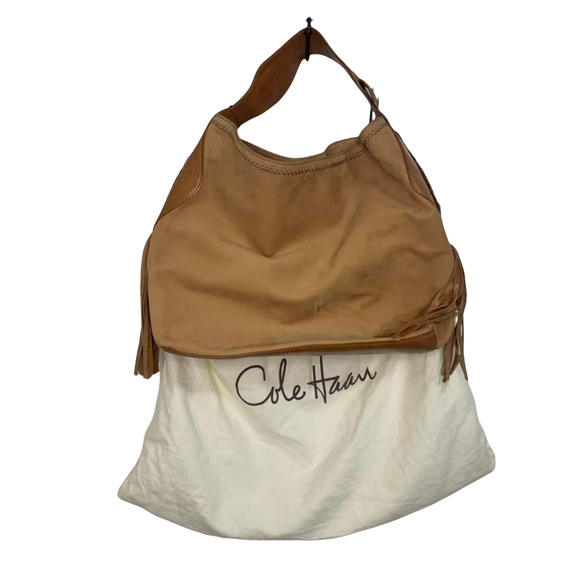 Cole Haan‎ Leather Suede Tan Sierra Purse Fringe - Picture 1 of 10